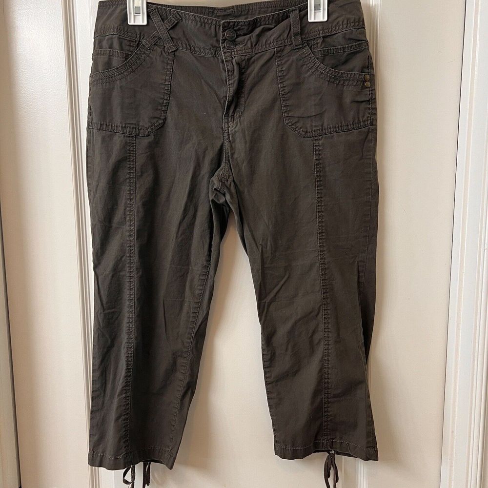 One5One Stretch Capri Expresso Pants Women's Size 10 Lace Up Legs Cotton Spandex